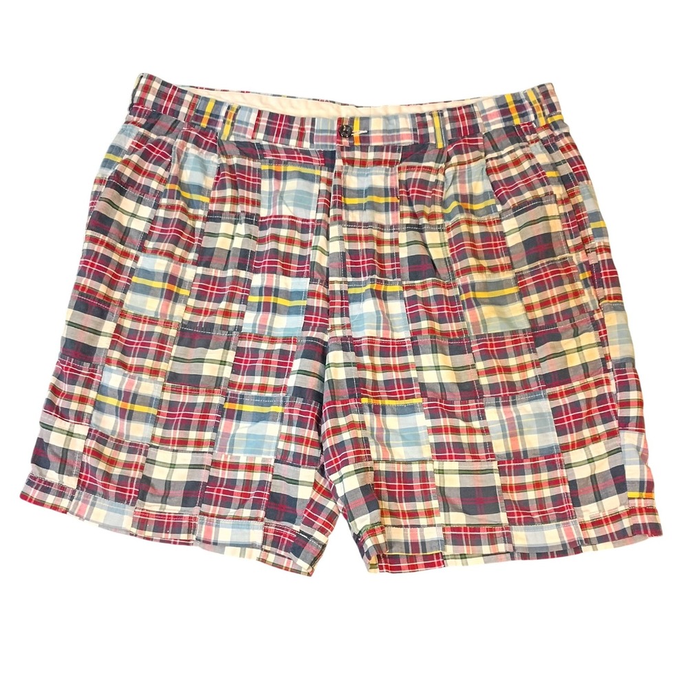 Jos A Bank Mens Patchwork Madras Shorts Size 40 Multicolor Plaid Cotton Pleated